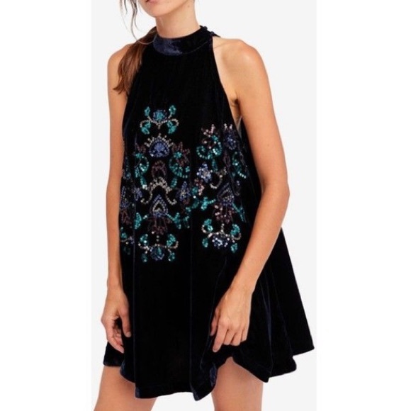 Free People Jills Sequin Swing Mini Blue Combo NWT - Picture 13 of 14